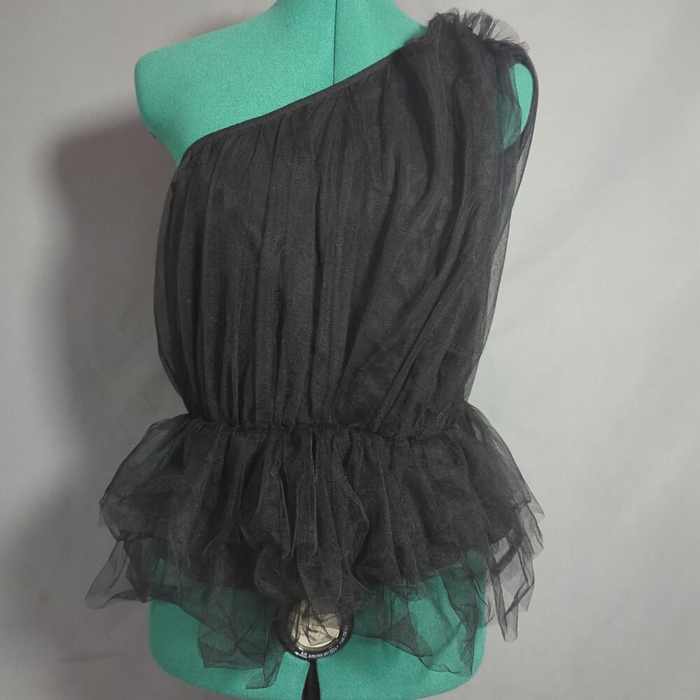 NWT Express Black Tulle One Shoulder Bow Peplum Top Coquette Romantic S